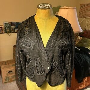 Vintage 80s Black Funky Avant Guarde Patchwork Top Cardigan Jacket Womens Size S